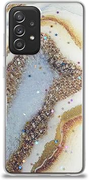 KZY İletişim Samsung Galaxy A52 ile Uyumlu Kapak Mermer Desenli Pop Socketli Silikon Kılıf - Gold