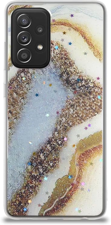 KZY İletişim Samsung Galaxy A52 ile Uyumlu Kapak Mermer Desenli Pop Socketli Silikon Kılıf - Gold