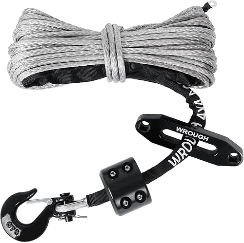 Cuerda de cabrestante sintética de 316 pulgadas, 50 pies, resistente, 8500 libras, cuerda de cabrestante ATV con gancho de acero, tapón de goma,