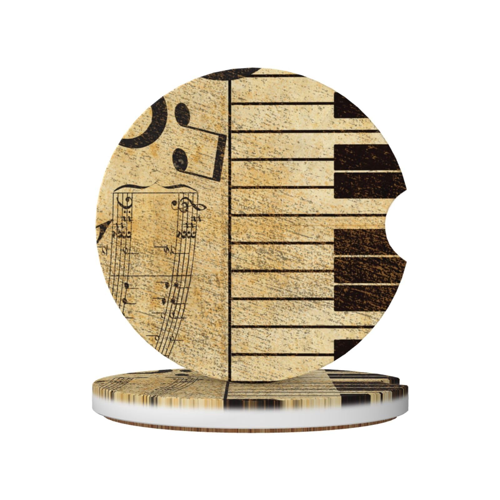 Vintage Music Note Piano, Car Cup Holder Coasters 2 Pack, Absorbent Ceramic Car Coasters with Non Slip Cork Base