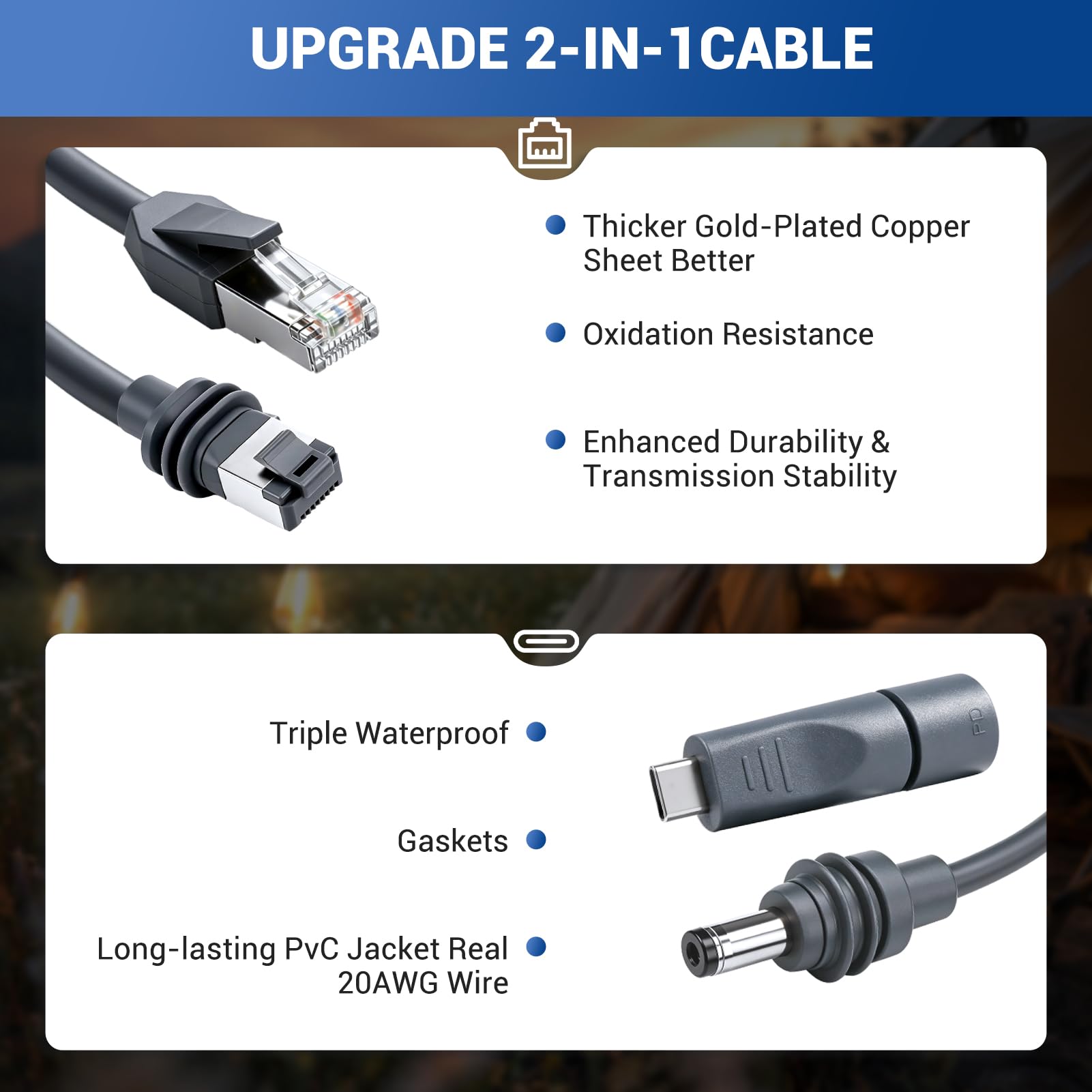 2 w 1 do Starlink Mini RJ45 kabel Ethernet 10 m, DC na DC, do łodzi