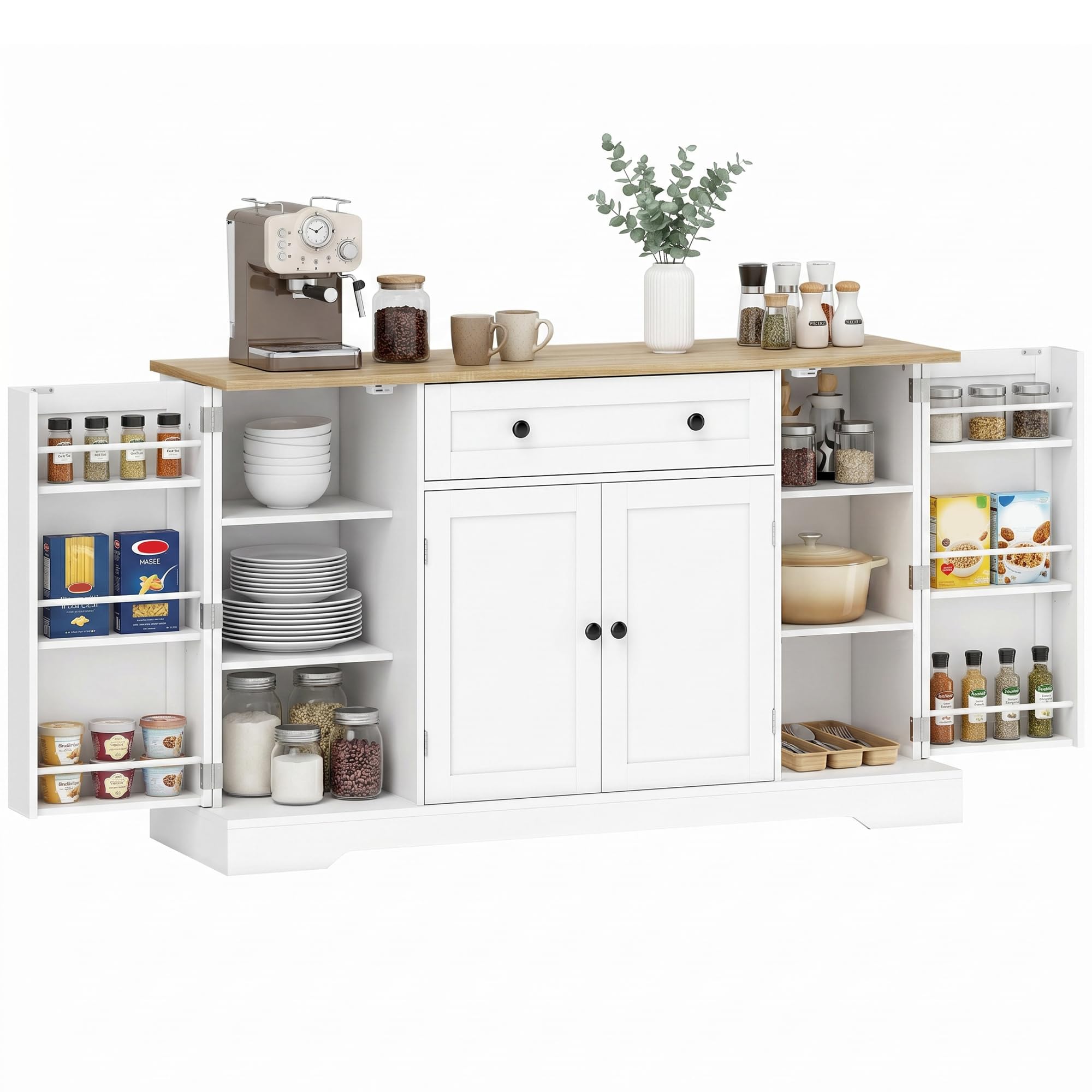 HOMCOM Sideboard Küchenschrank mit 4 Türen Schublade 138x40x85 cm Weiß