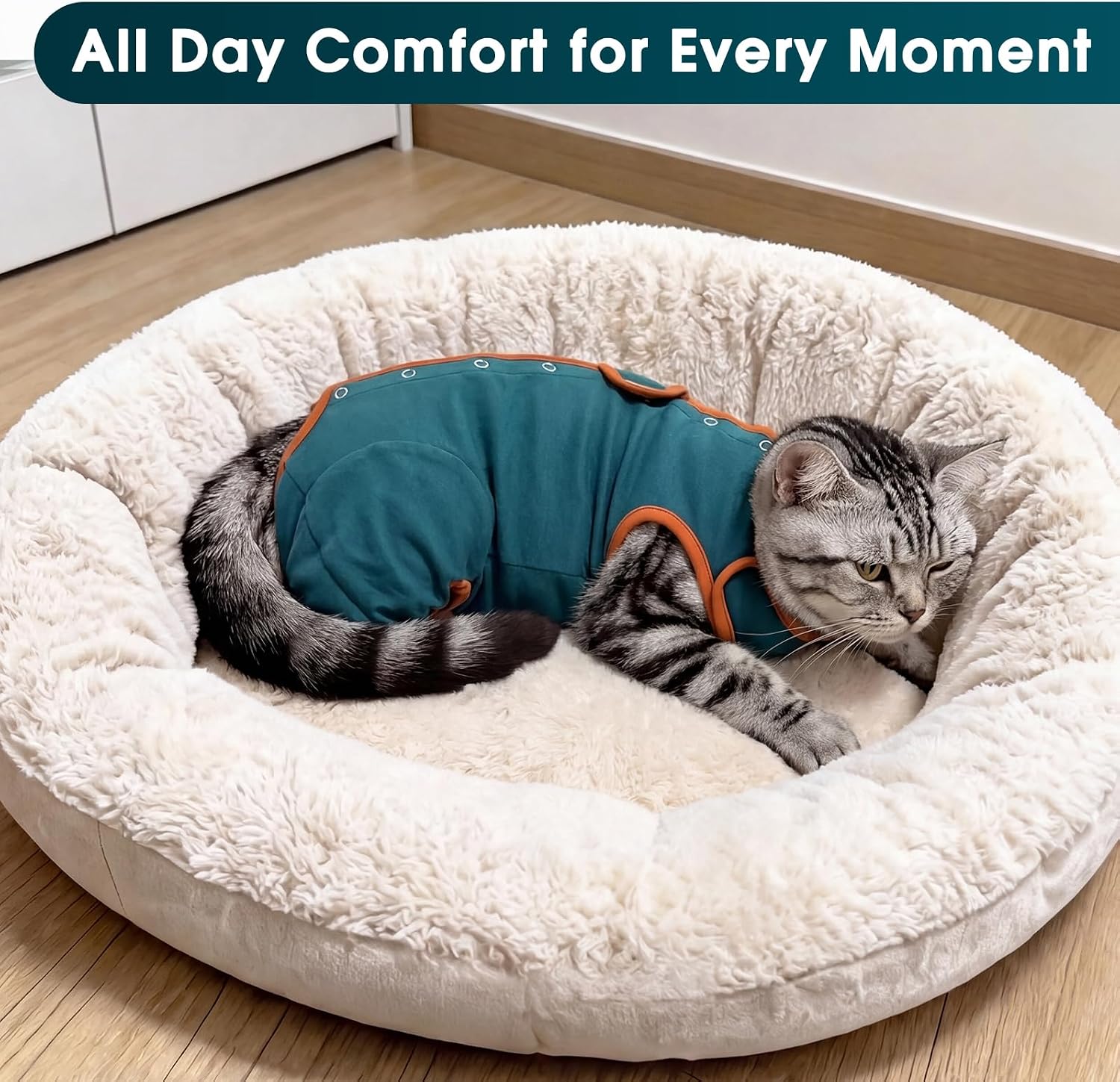 DENTRUN Cat Recovery Suit - Post-Surgery Onesie with Hind Legs, Snap Button Back, Easy On/Off, Prevents Licking & Wound Protection, Soft Breathable Fabric for Spay Neuter Abdominal Wounds