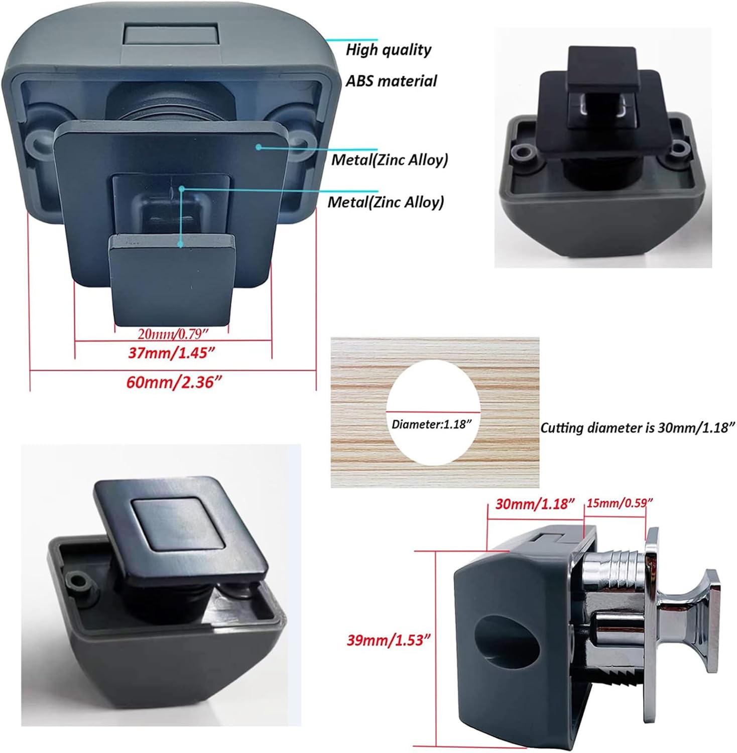 10 Packs Black Square Cupboard Push Button Lock, Zinc Alloy Metal Drawer Knobs Door Cabinet Latch for Boats Yachts Motorhome Caravan RV Campers Marine