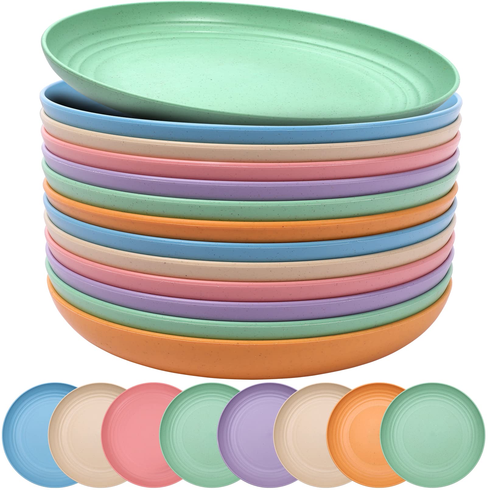 18Pcs Wheat Straw Plates,9 Inch Unbreakable Deep Dinner Plates,Reusable Plastic Plates,Dishwasher & Microwave Safe Plates,Plastic Plates Reusable Lightweight for Kitchen Camping (Multicolor)