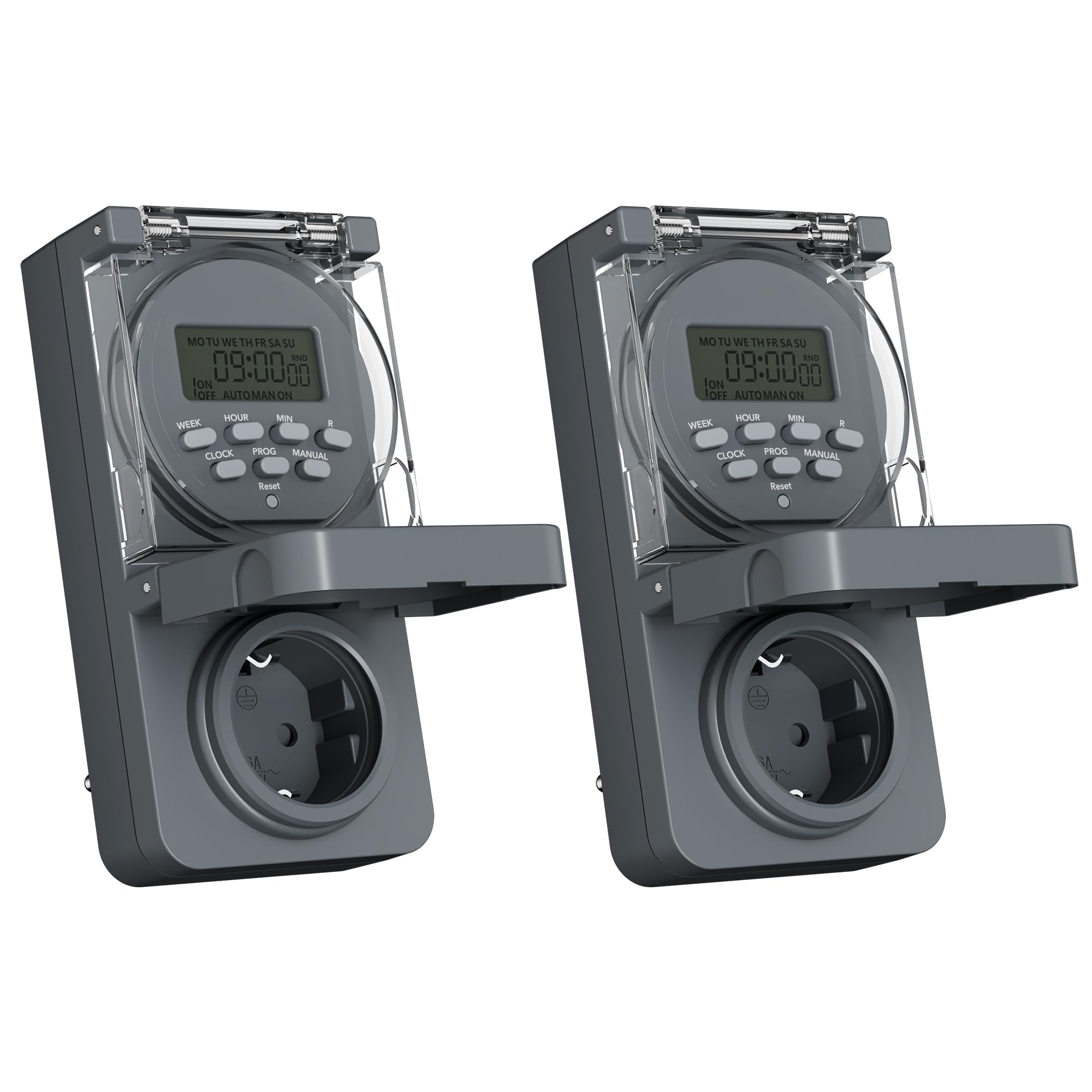 HBN 2er Digitale Zeitschaltuhr Steckdose Außen, 8 Schaltprogramme Wochenzeitschaltuhr mit Zufallsfunktion, IP44 Outdoor Timer-Steckdose für Weihnachtsdeko, Pool-Pumpen, Beleuchtung im Garten, 3680W