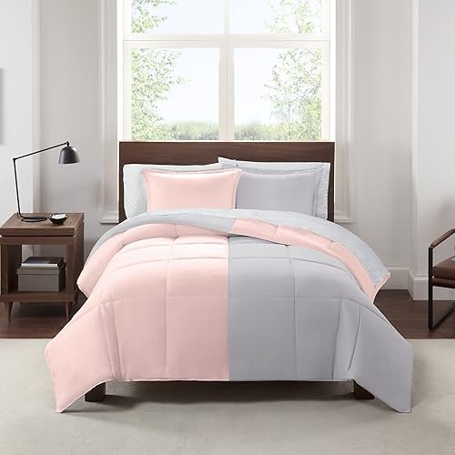 Serta Simply Clean Complete - Cama reversible hipoalergénica de 7 piezas en una bolsa con sábanas y fundas de almohada para todas las estaciones,