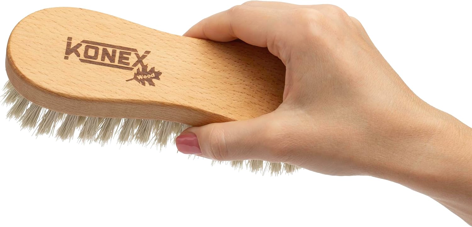 KONEX Medium-Stiffness Nylon Fiber Scrub Brush - Heavy Duty Cleaning Brush, Wooden Handle, Brown, Ideal for Hardwood Floor, Outdoor Surfaces, Carpet image 5