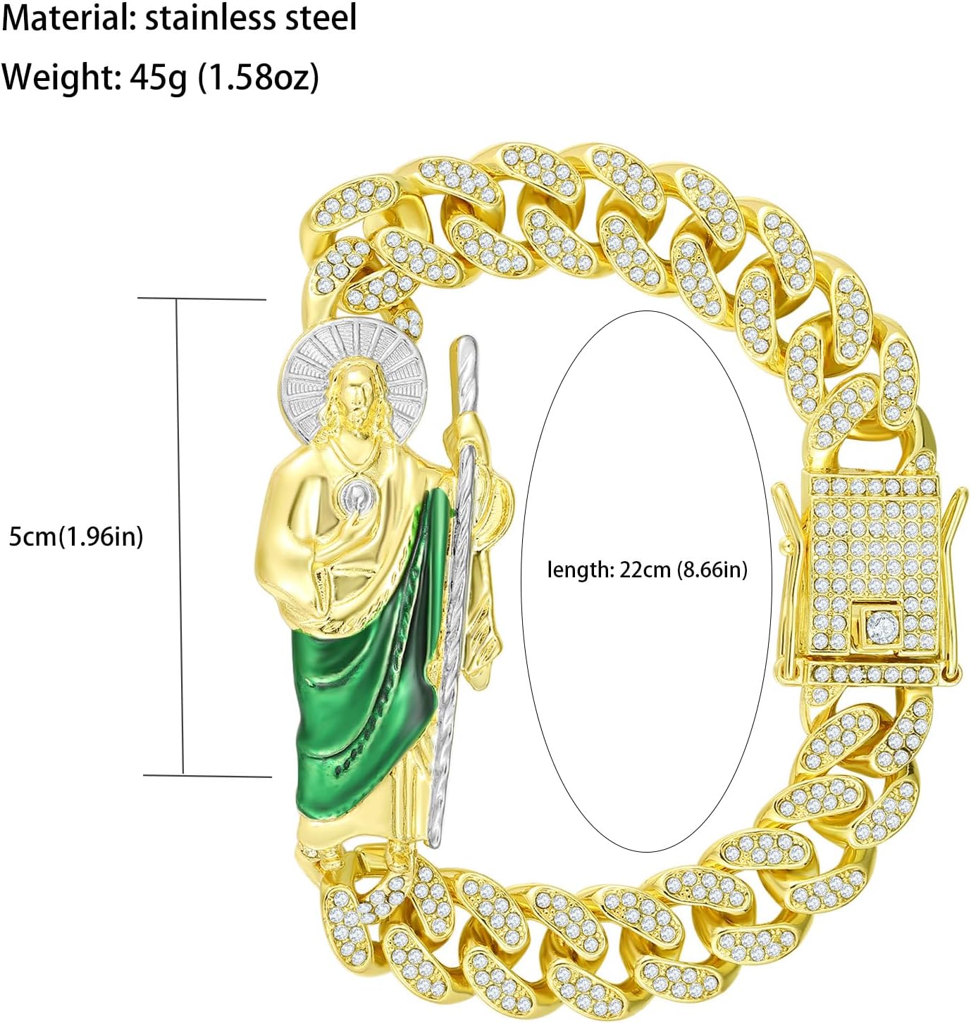 San Judas Tadeo Bracelet Stainless Steel 24k Gold Plated Saint Jude Pendant Catholic Mexican Bracelets For Men (Gold 286) - Image 2