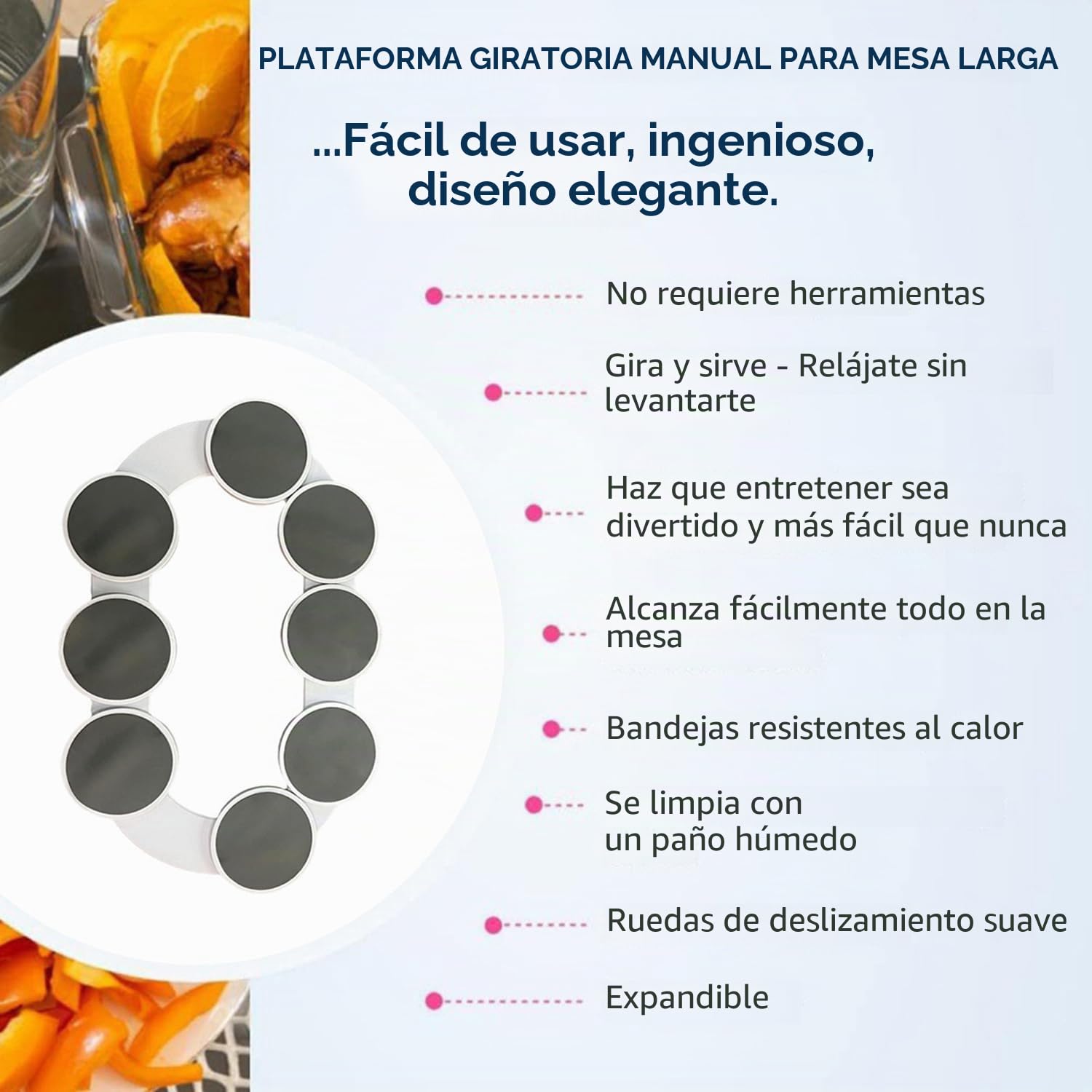 Bandeja Giratoria para Mesa,Plataforma Giratoria para Mesas Rectangulares Largas,Mesa Giratoria De 360°,8 Bandejas,para Servir Alimentos para Reuniones Familiares,Fiestas,Banquetes