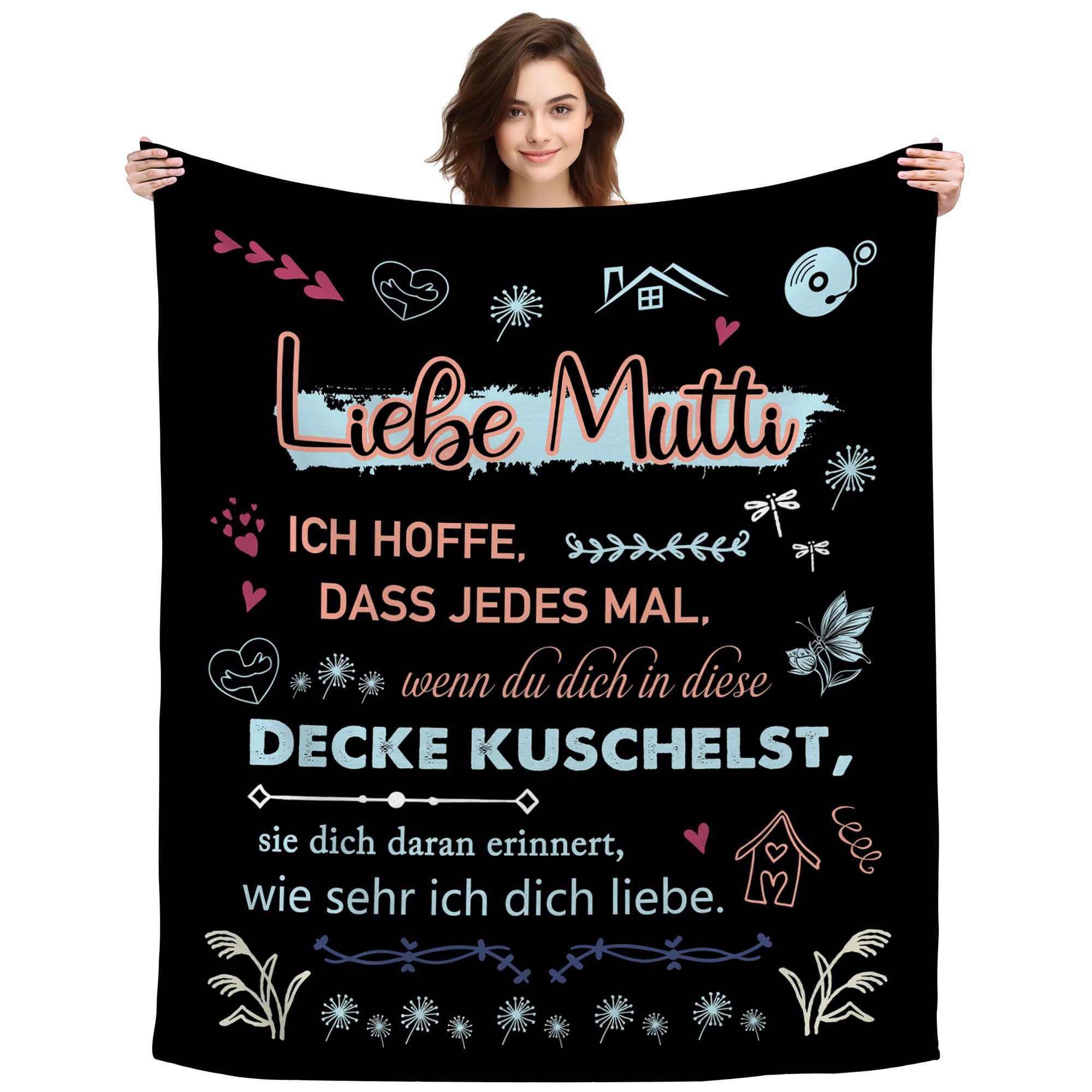 Original Geschenk zum Muttertag Mutti Ich Hoffe Dass Jedes Mal Wenn Du Dich In Diese Decke Kuschelst Sie Dich Daran Erinnert Wie Sehr Ich Dich Liebe Kuscheldecke Dekoratives für Mama (Liebe Mutti-B)