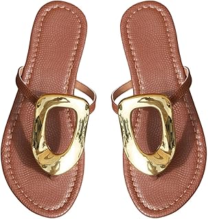 OYOANGLE Women's Metallic Thong Sandals Flat Sandals Dressy Flip Flops | Vacation Sandals, Beach Flat Sandals, Summer Sandals, Open Toe, Lightweight Thong Sandals, Casual