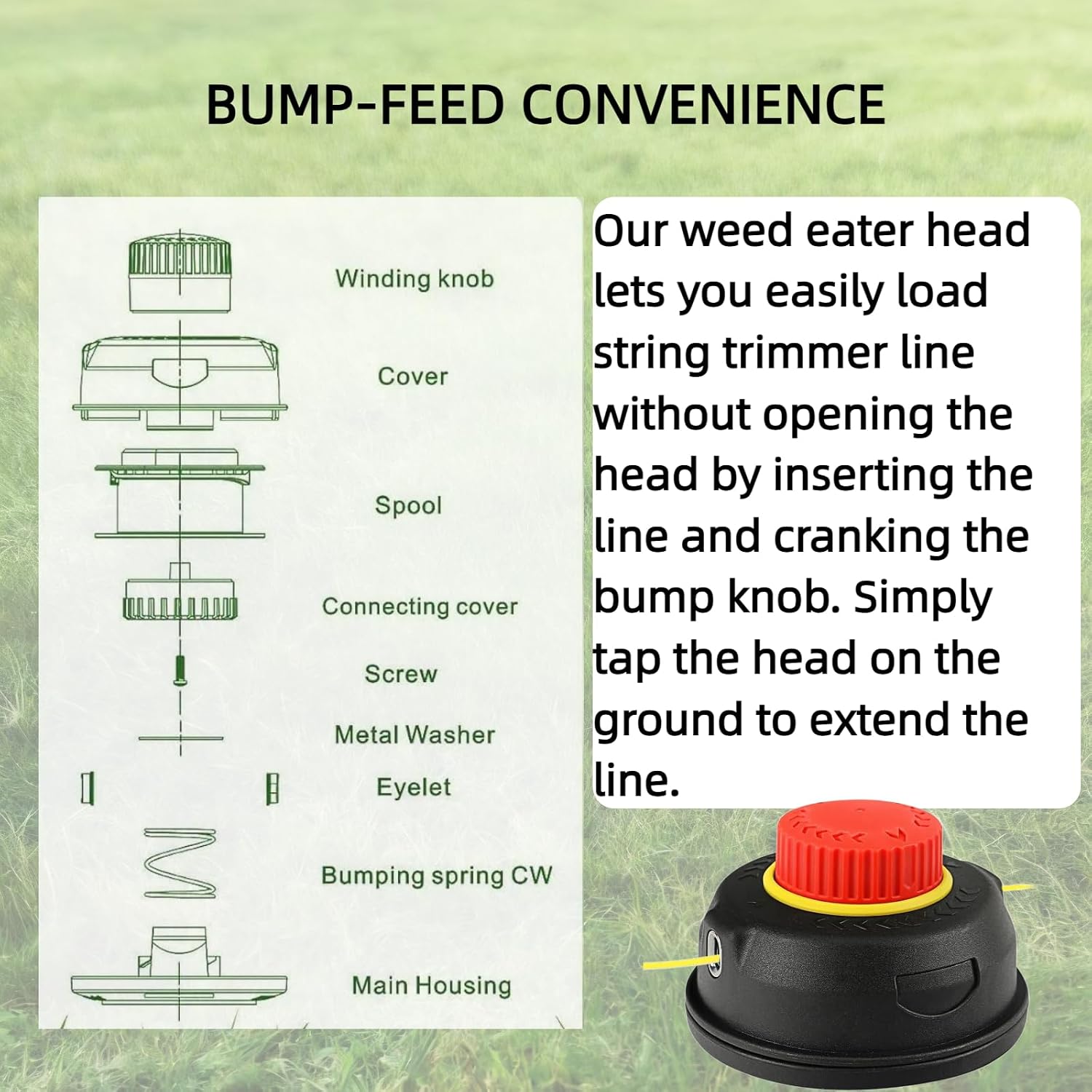 Replacement Trimmer Heads,Universal String Trimmer Head for Echo Ego Dewalt Craftsman Milwaukee,Bump Feed,Anti-Tangle Easy Install for Gas/Cordless Trimmer (Counter Clockwise/Left Hand Thread),Orange