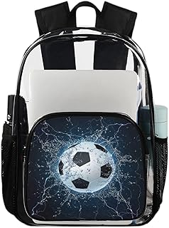 Mochila transparente com estampa de futebol para livros, mochila transparente impermeável para futebol aquático mochila transparente de PVC com alça de ombro reforçada para escola, trabalho, viagens, Multicor