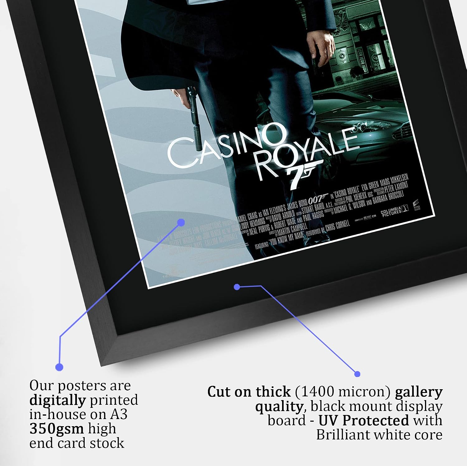 HWC Trading James Bond - Casino Royale Movie Poster Daniel Craig Signed 16 x 12 inch Framed Gift Printed Autograph Film Print Photo Picture Display - 16" x 12" Framed