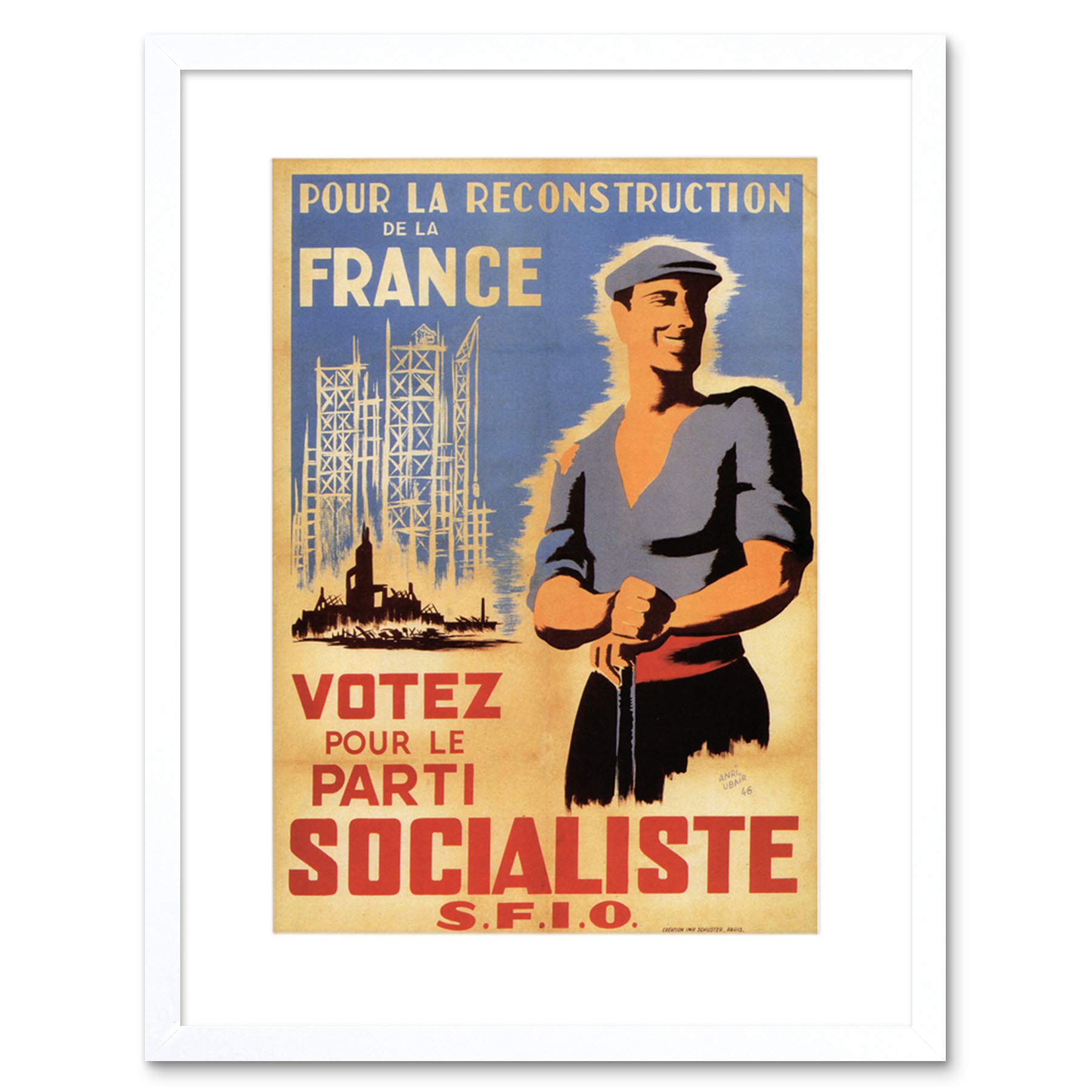 Affiche encadrée WWII construire la France pour salon chic et bureau de collectionneur