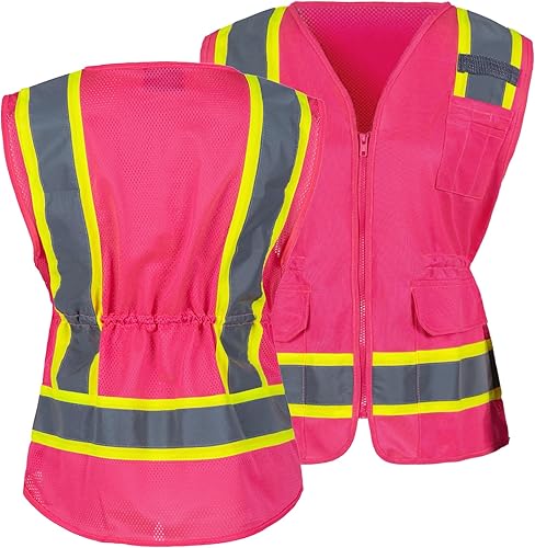 Miniatura 8 de FONIRRA Hi Vis - Chaleco de seguridad para mujer, reflectante, ANSI Clase 2, alta visibilidad, trabajo, construcción, manga corta
