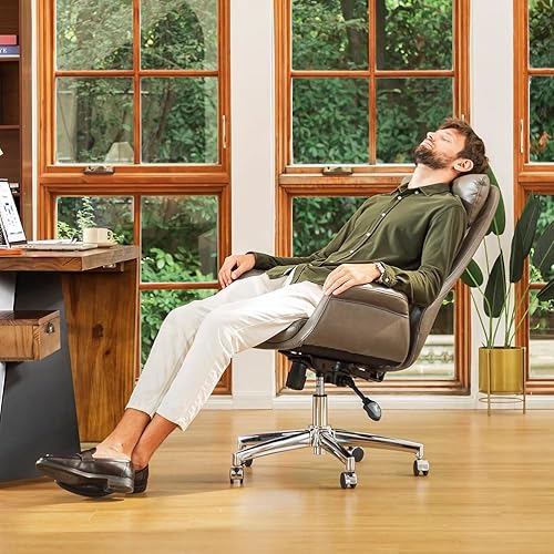Miniatura 5 de Glitzhome Mid-Century - Silla de oficina giratoria ajustable de piel sintética con respaldo alto, silla de trabajo ajustable con soporte lumbar para