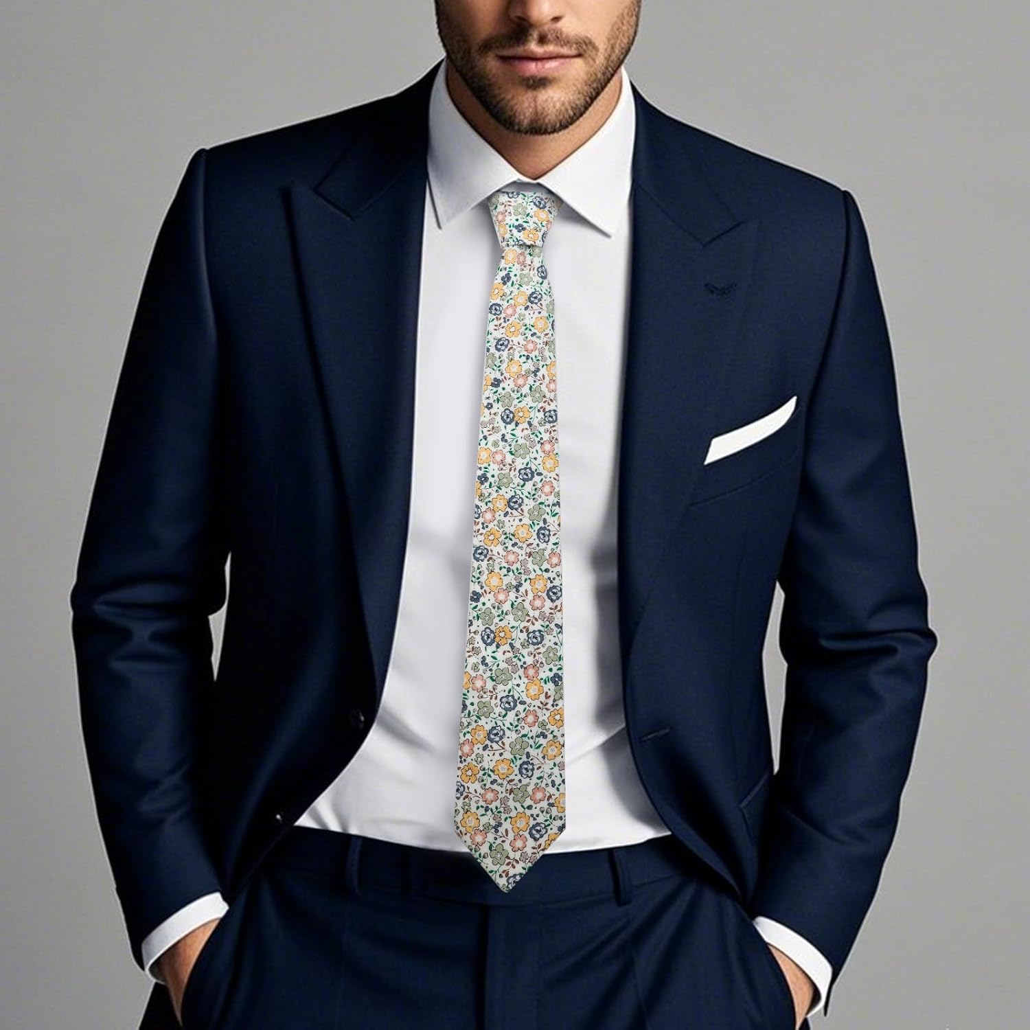 Cotton Floral Ties for Men 2.76" Men's Skinny Tie Linen Flower Printed Neck Tie for Wedding Dating Party - Image 5