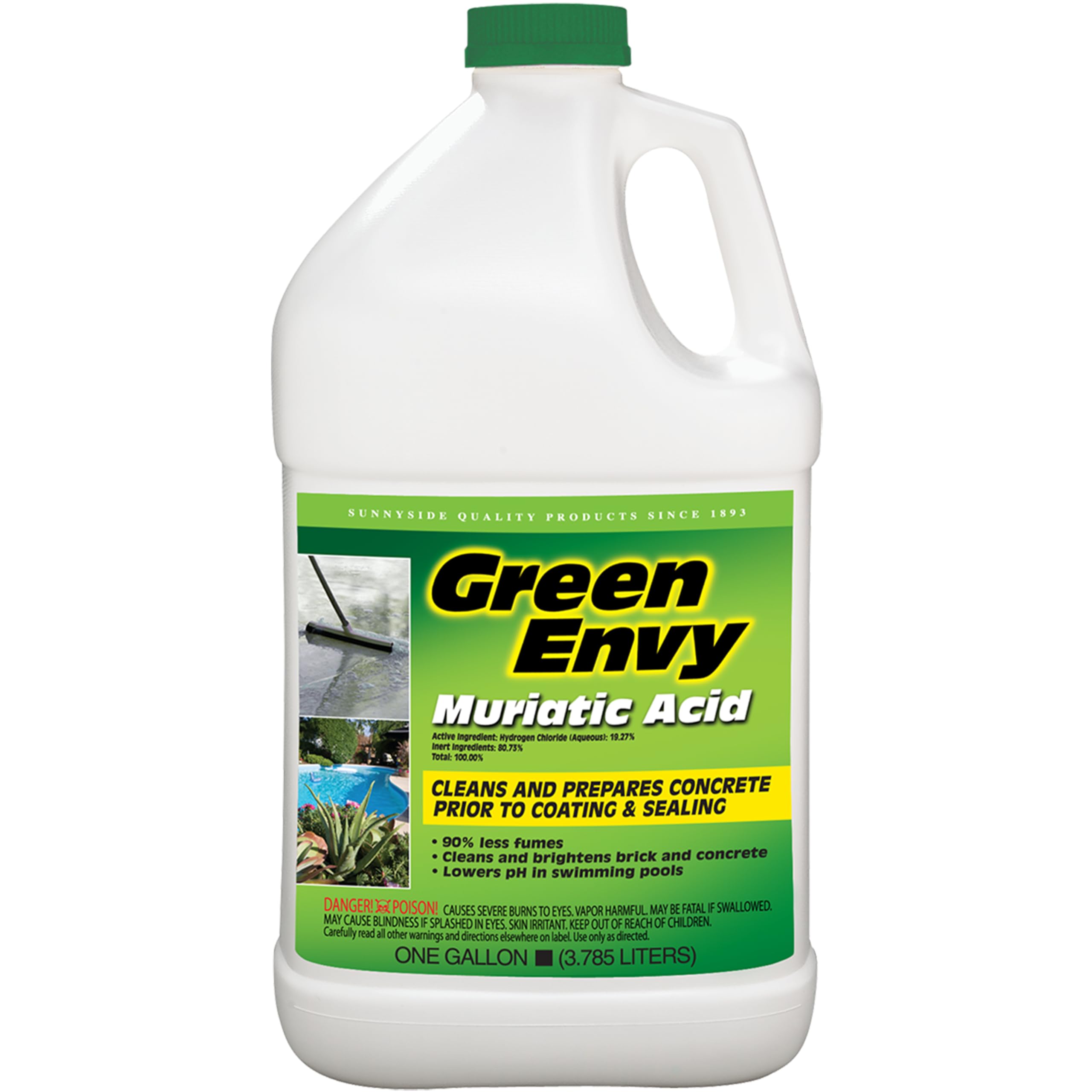 (1 Gallon) - Green Envy Muriatic Acid Replacement, Safer, Non-Fuming, Cleaner for Concrete, Brick, Rust Removal, and Swimming Pool pH Balance 610G1