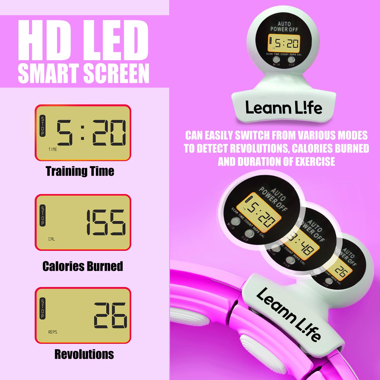 U5 Smart Hula Hoop ponderato con contatore - 16 nodi, 71,1 cm - 116,8 cm regolabile Infinity Hoop Plus Size, ruote gommate silenziose, allenamento addominale, fitness a casa e all'aperto
