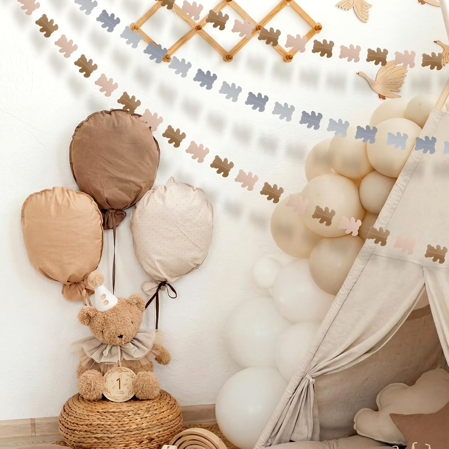 Moukeren 39ft Brown Blue Bear Garland We Can Bearly Wait Teddy Bear Banner Baby Shower Decorations Gender Reveal Hanging Cutout Garlands for Birthday Wedding Party Decor Supplies