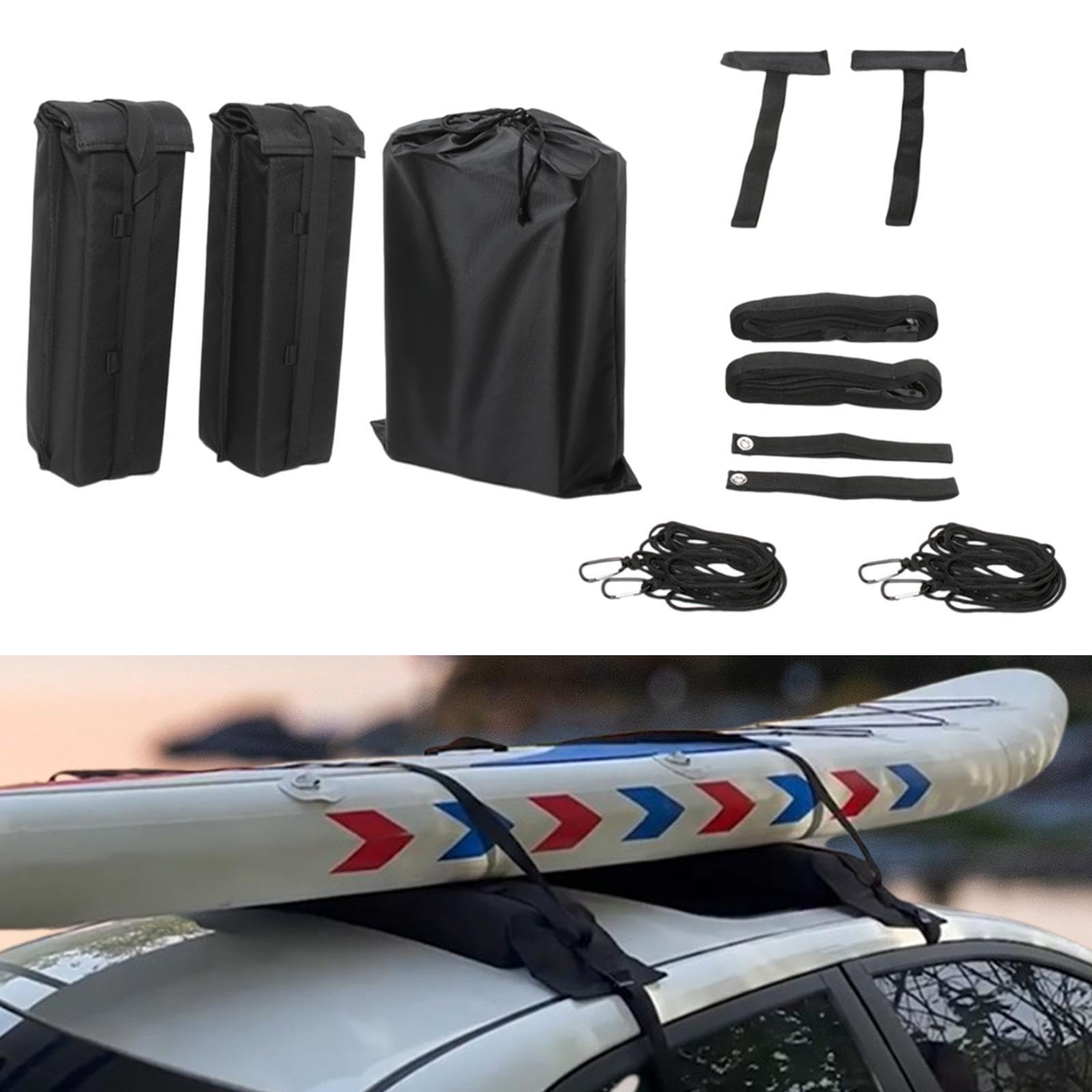 rockible Kayak Dachträger Polster Auto Universal Weiche Dachpolster Befestigungsgurte Zubehör Faltbar Leicht für Reisen Umzug Sportausrüstungstransport