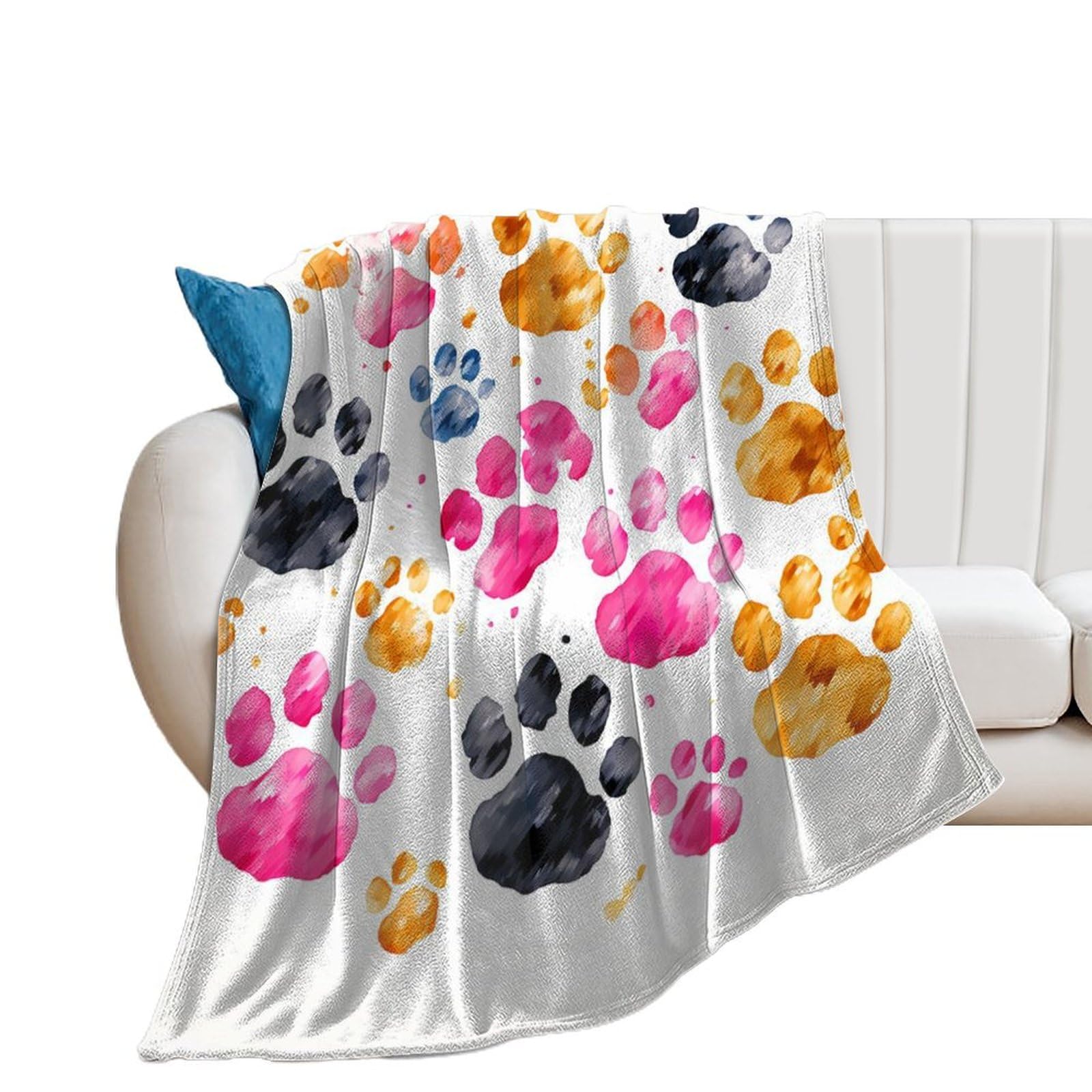 Couverture flanelle chaude imprimé patte de chien pour sofa et lit