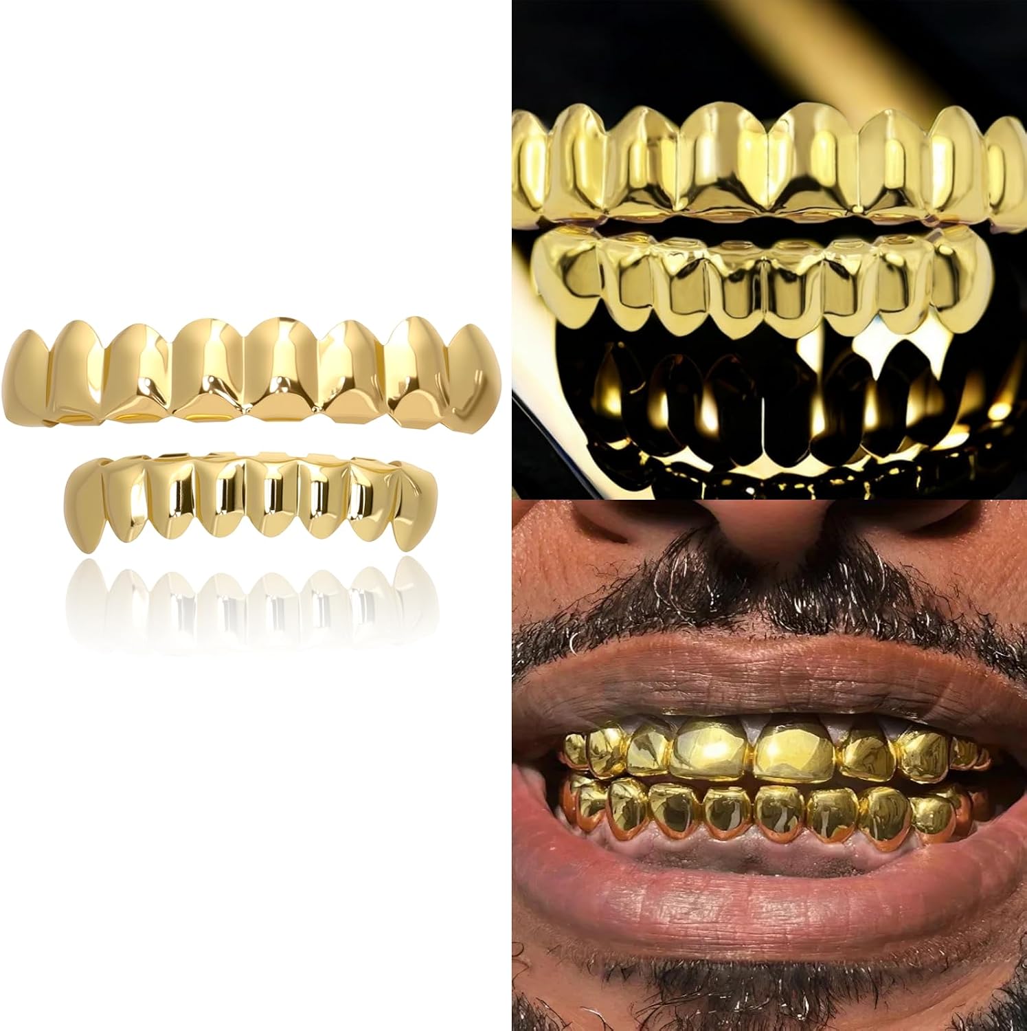 Grillz Men Hip Hop Gold Plated Teeth Grillz Grills Sparkling 8 Tooth Jewelry18K Gold-Plated Brass Dental Grills with Molding Bars Tooth Plating 18K Gold Halloween Party Costume Unisex