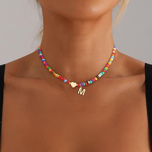 Miniatura 3 de Regalos de Navidad para nietos, adolescentes, niñas y mujeres, collar de cuentas coloridas con inicial, regalos de moda, gargantilla con letras