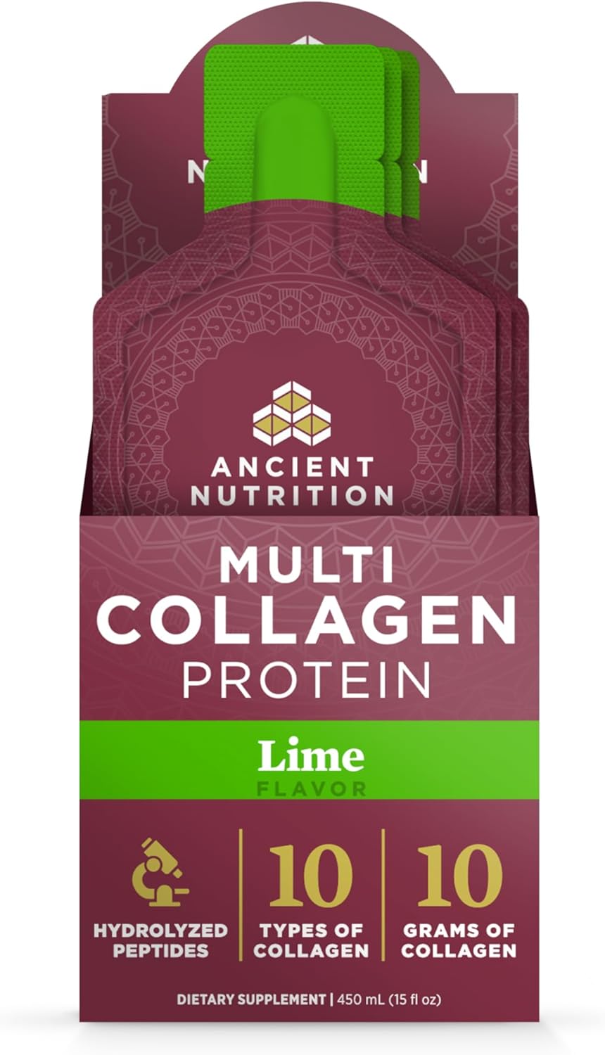 Ancient Nutrition Multi Collagen Protein Gel with Probiotics & Vitamin C, Hydrolyzed Collagen Peptides for Skin, Hair, Nails, Joints & Gut Health, Tropical, 15 Packets