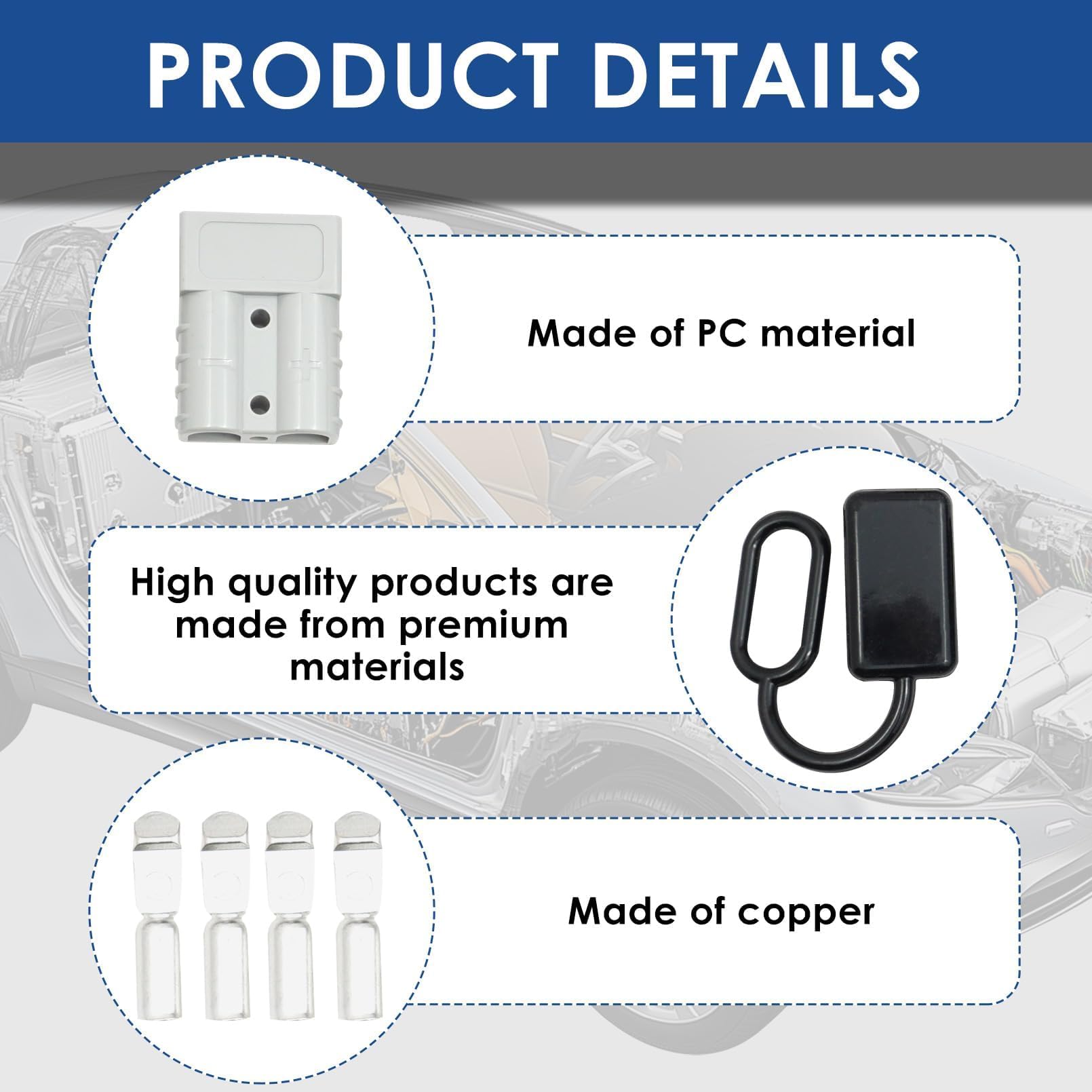 4PCS Connettori di Alimentazione 50A 600V, Connettore per Batteria Connessione Rapidam, mit Capicorda Elettrici, Spinotti Elettrici, per Auto, Rimorchio, Trailer, Verricello (grigio)
