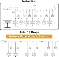 Vista 5 de Luces de Copo de Nieve de Navidad, 10.66 pies, 168 Luces LED de Carámbanos para Exteriores con 14 Gotas, 8 Modos Impermeables Conectables