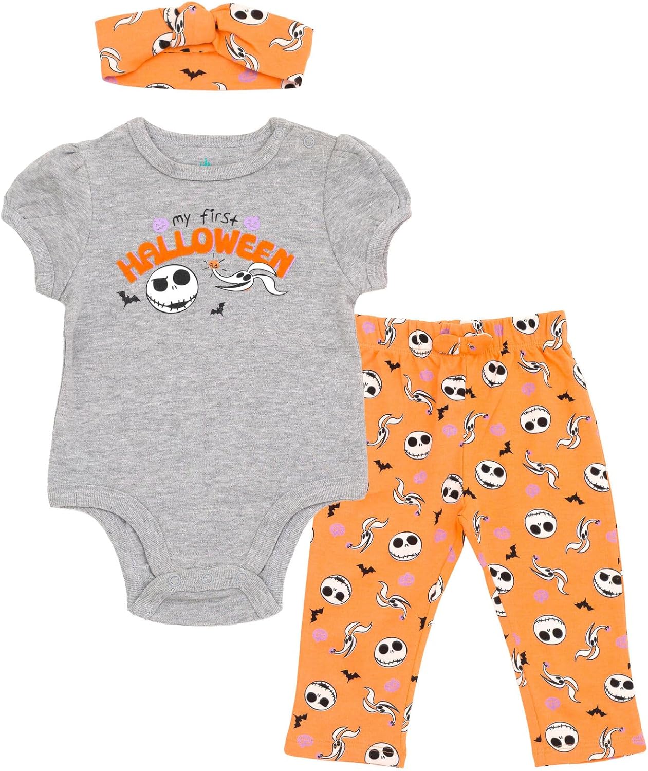 Disney My First Halloween Baby Girls Bodysuit, Pants and Headband 3 Piece Outfit Set Newborn to Infant Sizes (0-24 Months)