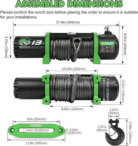 Miniatura 37 de Winch - Cabrestante eléctrico de 13000 libras, cabrestante de cuerda sintética de 12 V, cabrestante de campo áspero con cable Hawse Fairlead, mango