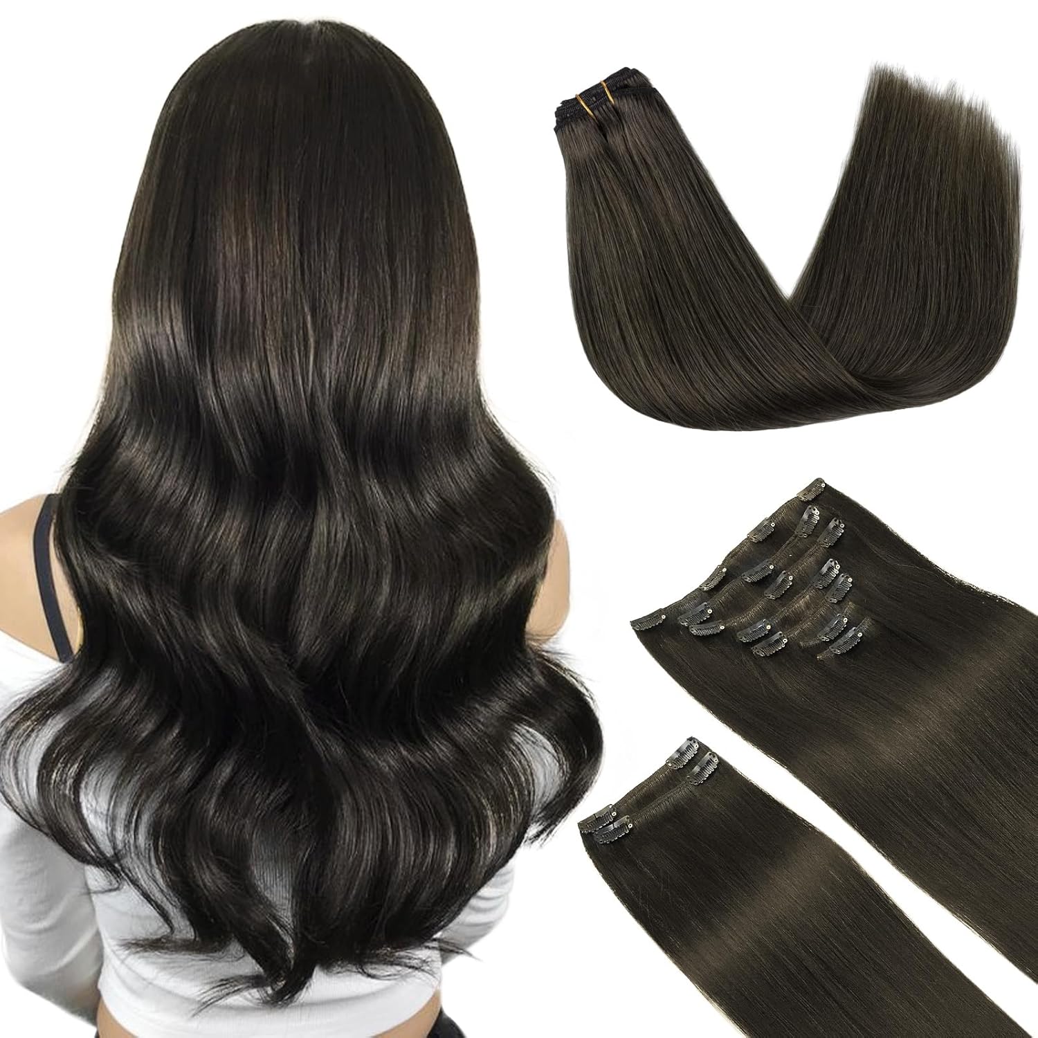 DOORES Clip in Human Hair Extensions, Mocha Brown 150g 9pcs 20 Inch, Clip in Hair Extensions Real Human Hair Real Natural Hair Extensions Extensions for Women Clip in Thick Silky Straight Extensions 20 Inch-150g-9pcs O#1C Mocha Brown