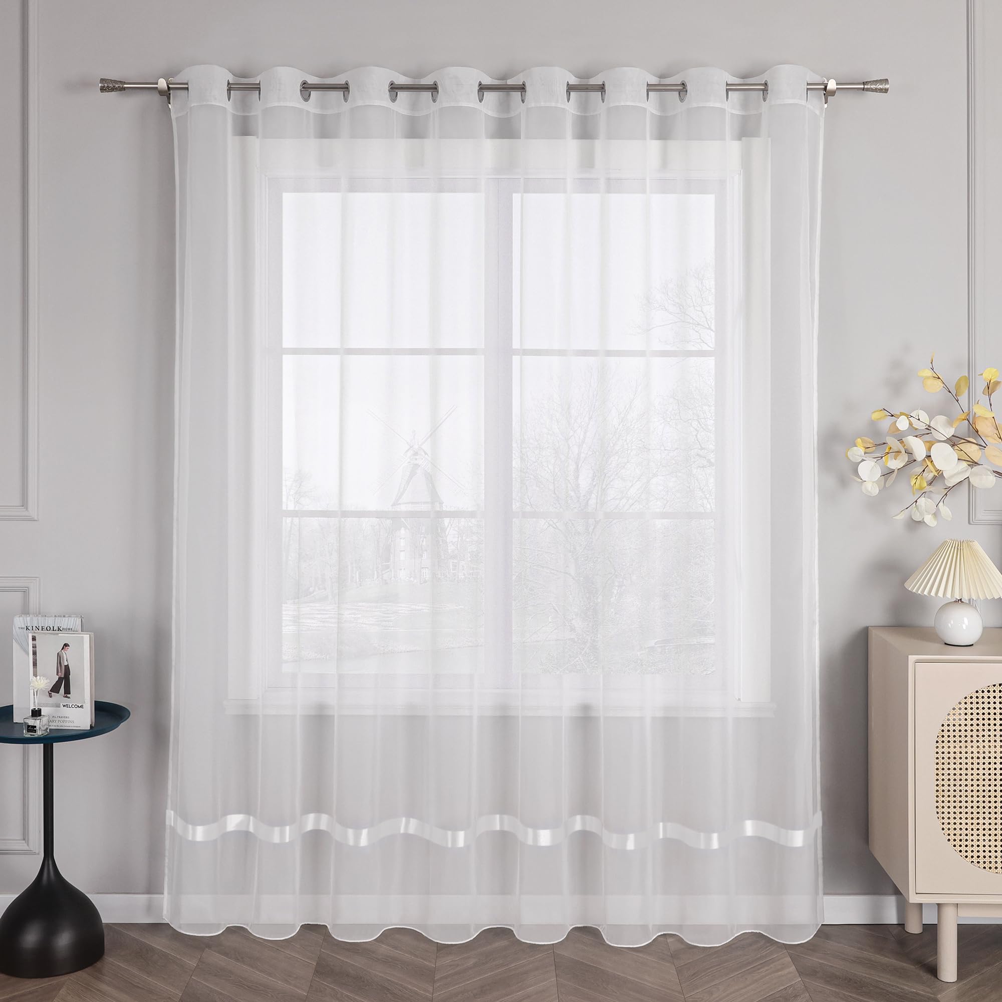 Atyhao Pannelli Tende trasparenti, Finestra in poliestere stile semplice Voile Tenda in tulle Pannelli trasparenti Arredamento soggiorno camera da letto(1x2.7m/3.3x8.9ft-Viola
