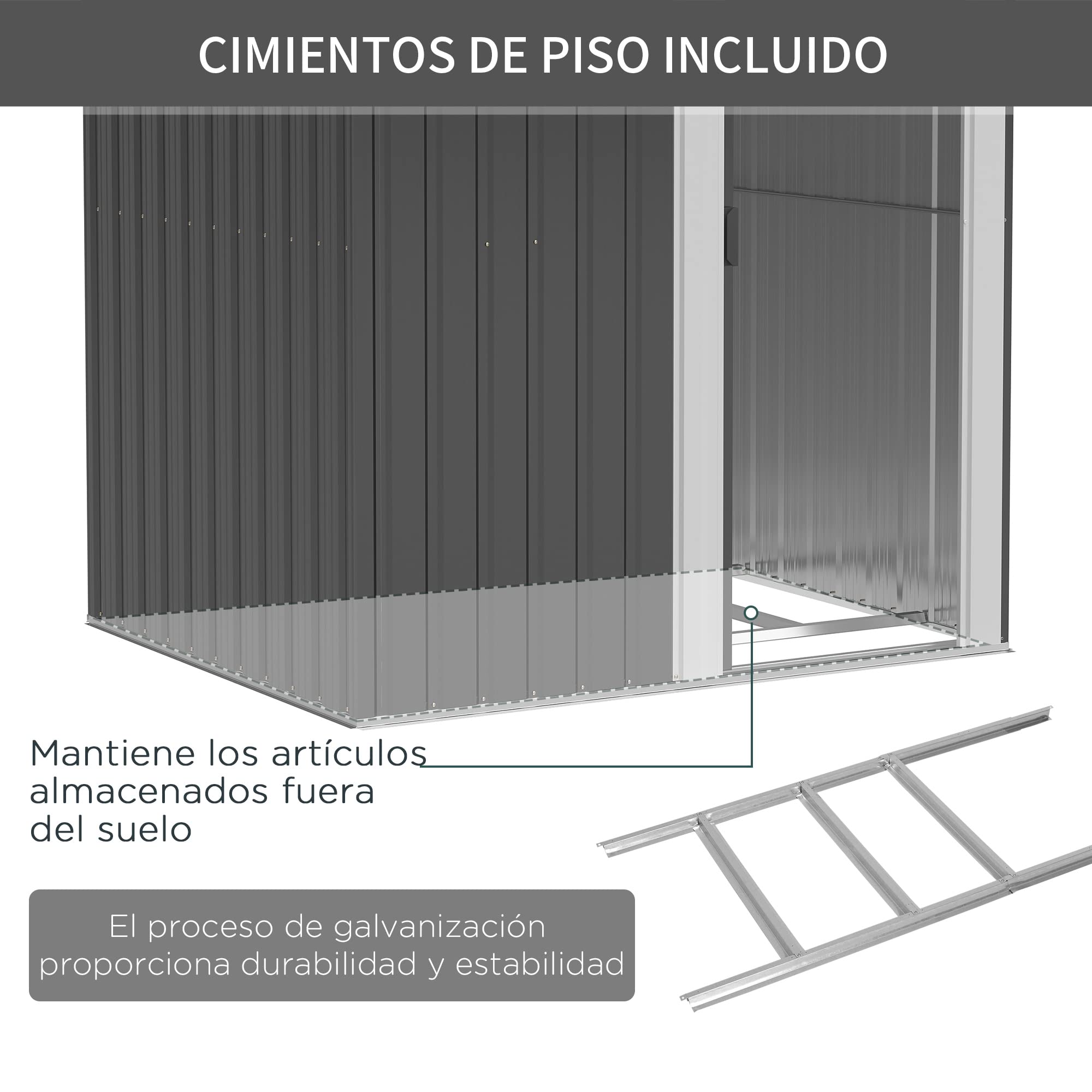 Outsunny Cobertizo de Jardín con Base de Refuerzo Sin Suelo 152x132x188 cm 1,7m² Caseta de Jardín Exterior con 1 Puerta Corredera y 4 Ventanas para Almacenamiento de Herramientas Gris