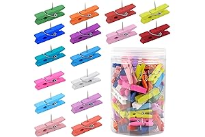 110Pcs Colorful Push Pin with Wooden Clips