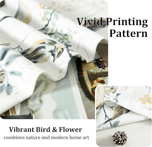 Miniatura 10 de Leeva Tratamiento de ventana corta con textura de lino estilo granja, elegantes niveles de cortina de pájaros azules para baño, sala de estar,