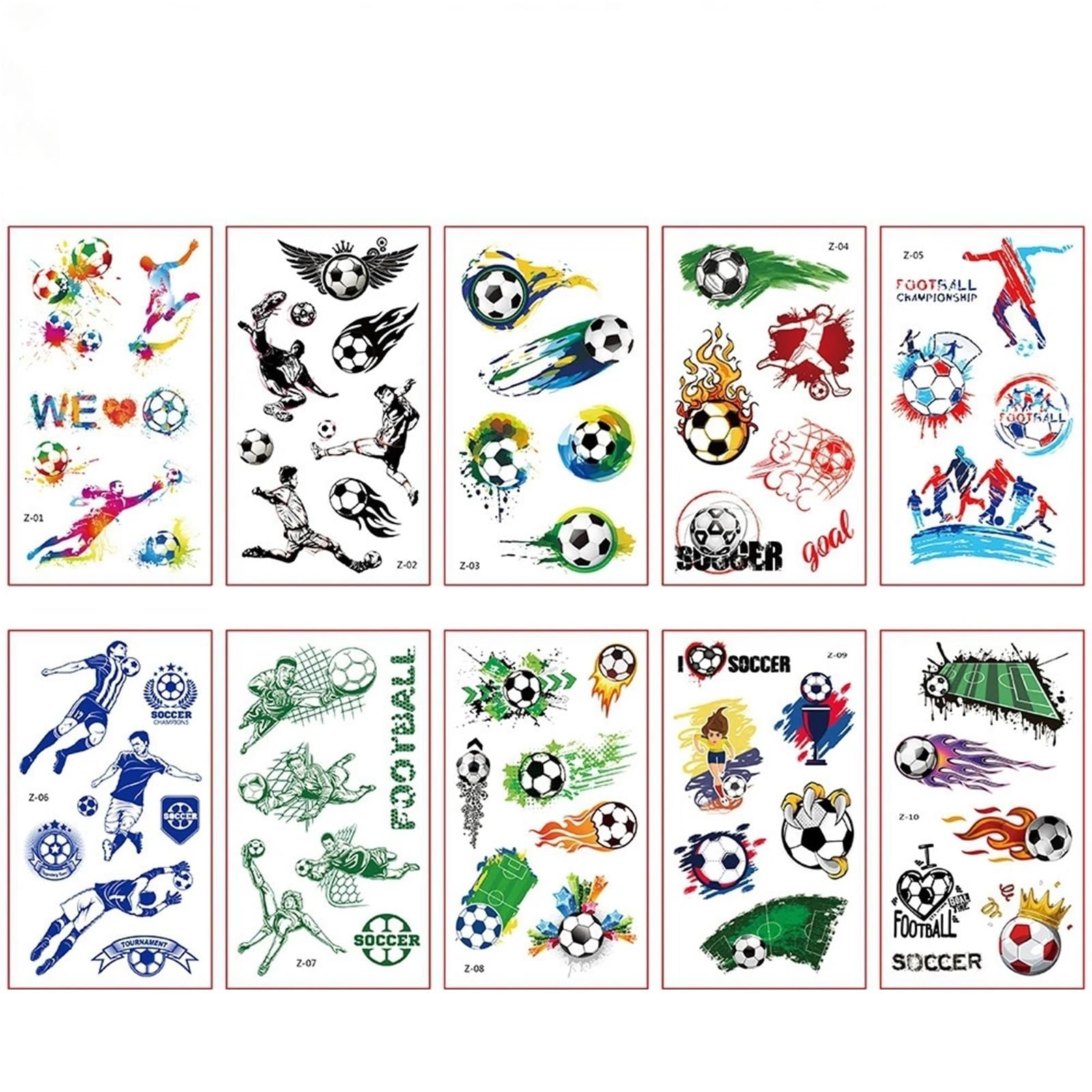10 Sheets Cartoon Football Temporary Tattoo Stickers - Perfect for World Cup, Parties & Fan Clubs(10sheet-B)