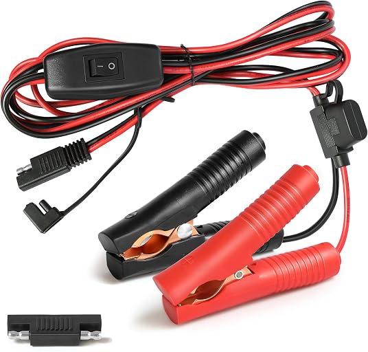 SAE Battery Alligator Clips Wire Harness with On/Off Switch 7.9ft/2.4m 16AWG, 12V Alligator Clips with Wires for Sprayer Parts, Sprayer Pump, Battery Charger, Solar Power Charging Extension Cable