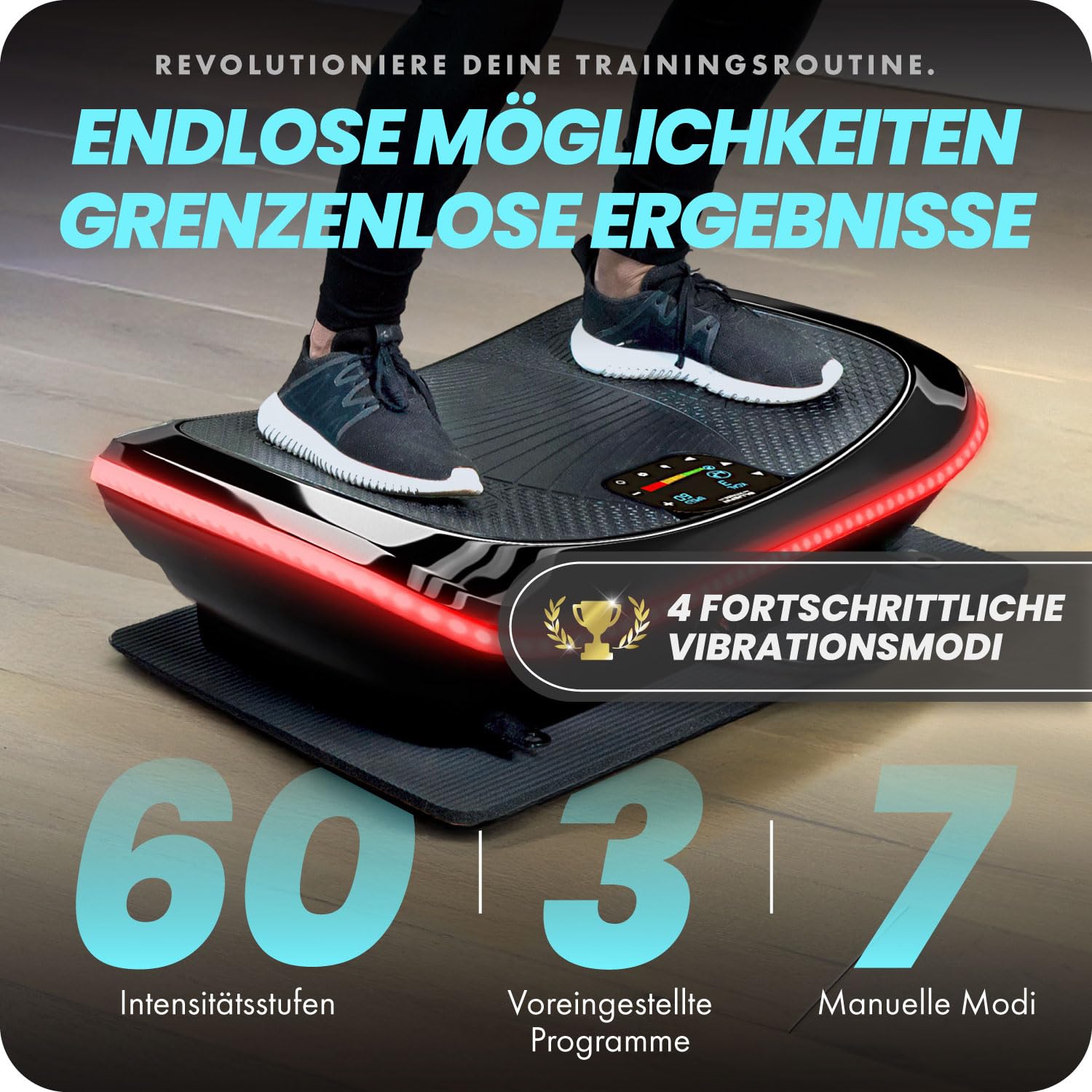 Bluefin® 4D-Vibrationsplatte-Trainingsgerät zum Abnehmen, für die Muskelregeneration und Lymphdrainage, 3 Motoren mit Widerstandsbändern & Zugseilen für EIN effektives Ganzkörpertraining