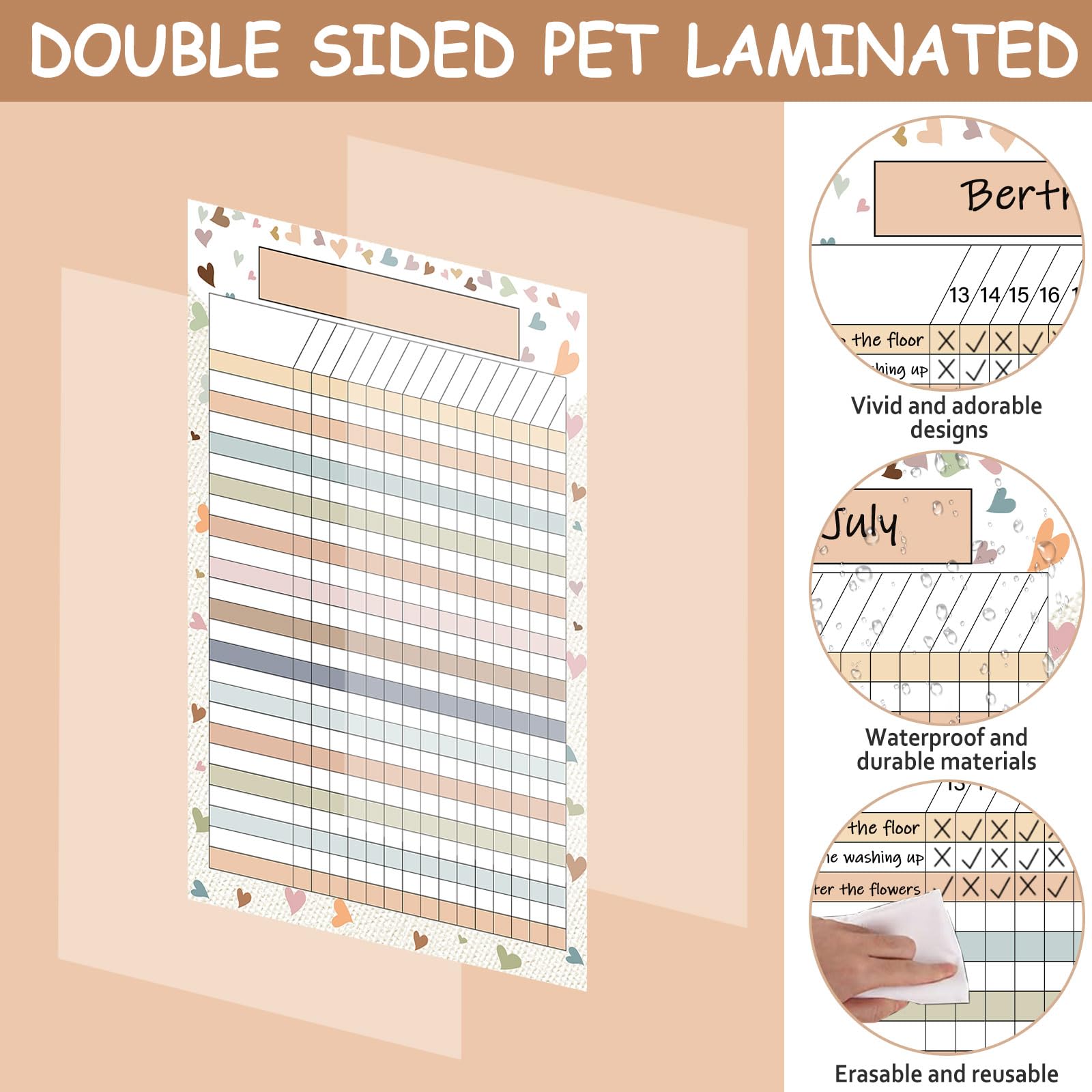 9 PCS Boho Rainbow Classroom Charts Boho Classroom Incentive Chart Homework Data Charts Rainbow Reward Chores Chart for Kids Behavior Learning School Attendance Homework Progress Tracking Pads - Image 3