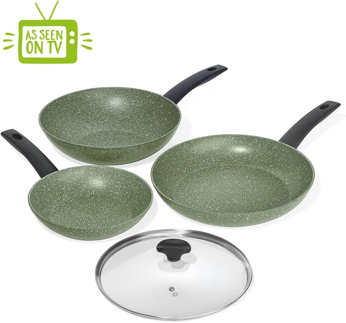 PRESTIGE - Eco Friendly Cookware Set - Plant Based Non Stick - Recycled and Recyclable - PFOA Free - Induction - Set of 3 plus bonus lid