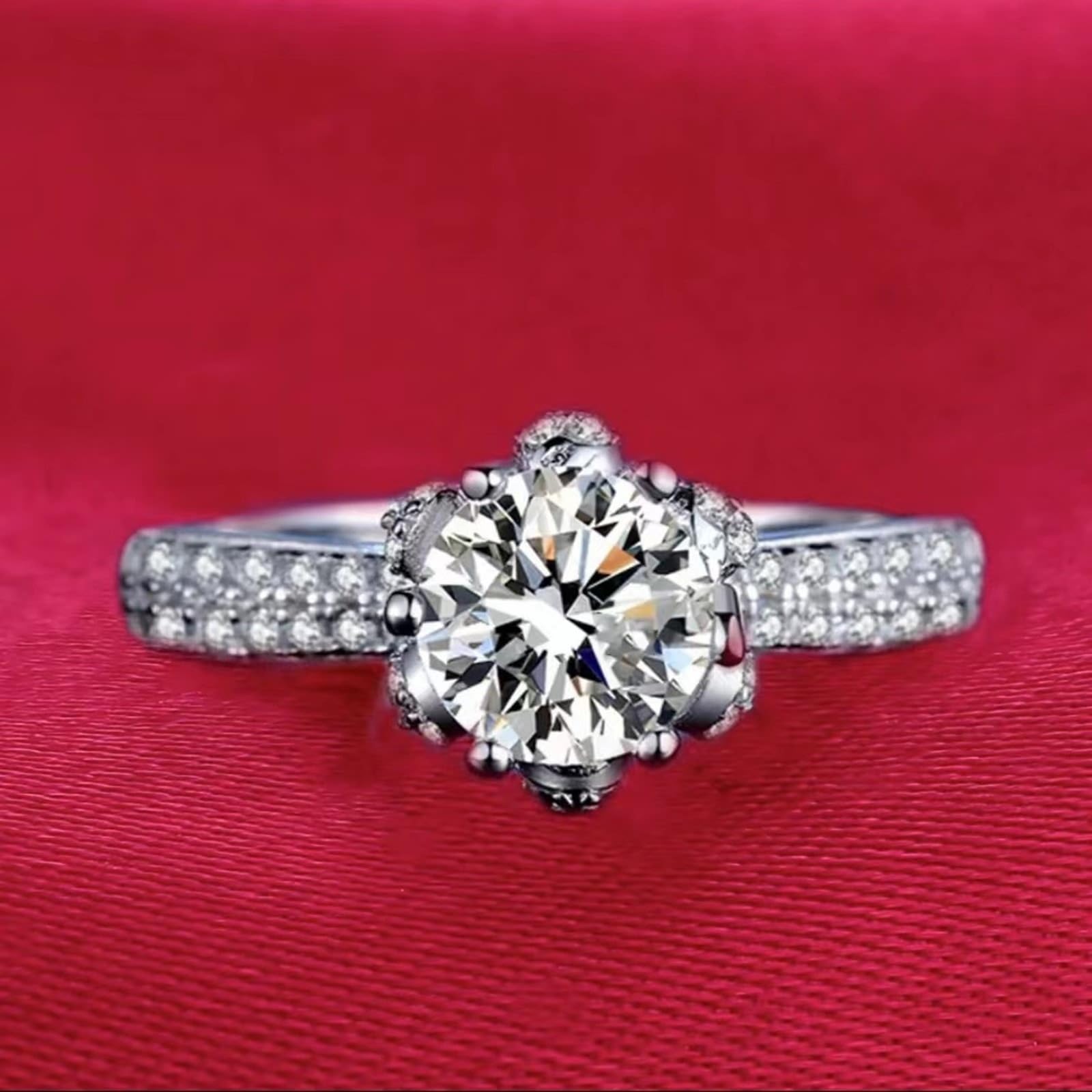 18 Karat Weißgold Ring Frauen Labordiamant Weiß, Verlobungsringe Eleganter Runder Labordiamant mit 6 Krappen