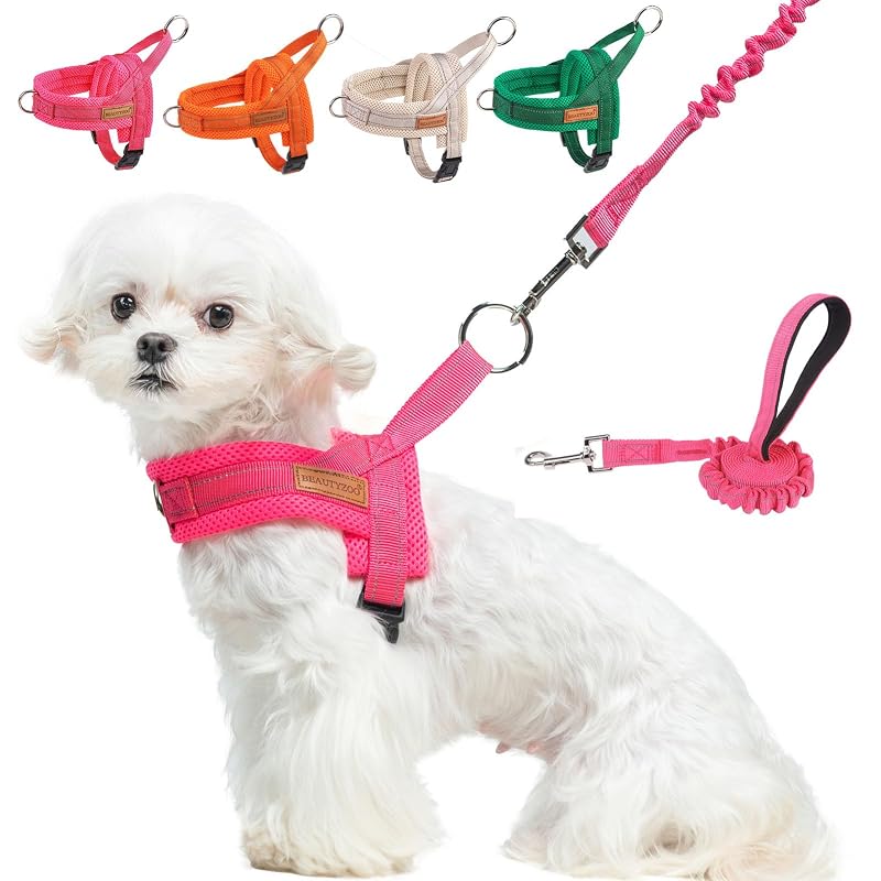 Peitoral vest antipuxão para cães pequenos com guia, BEAUTYZOO, Dark pink, XS 38,1–45,72 cm