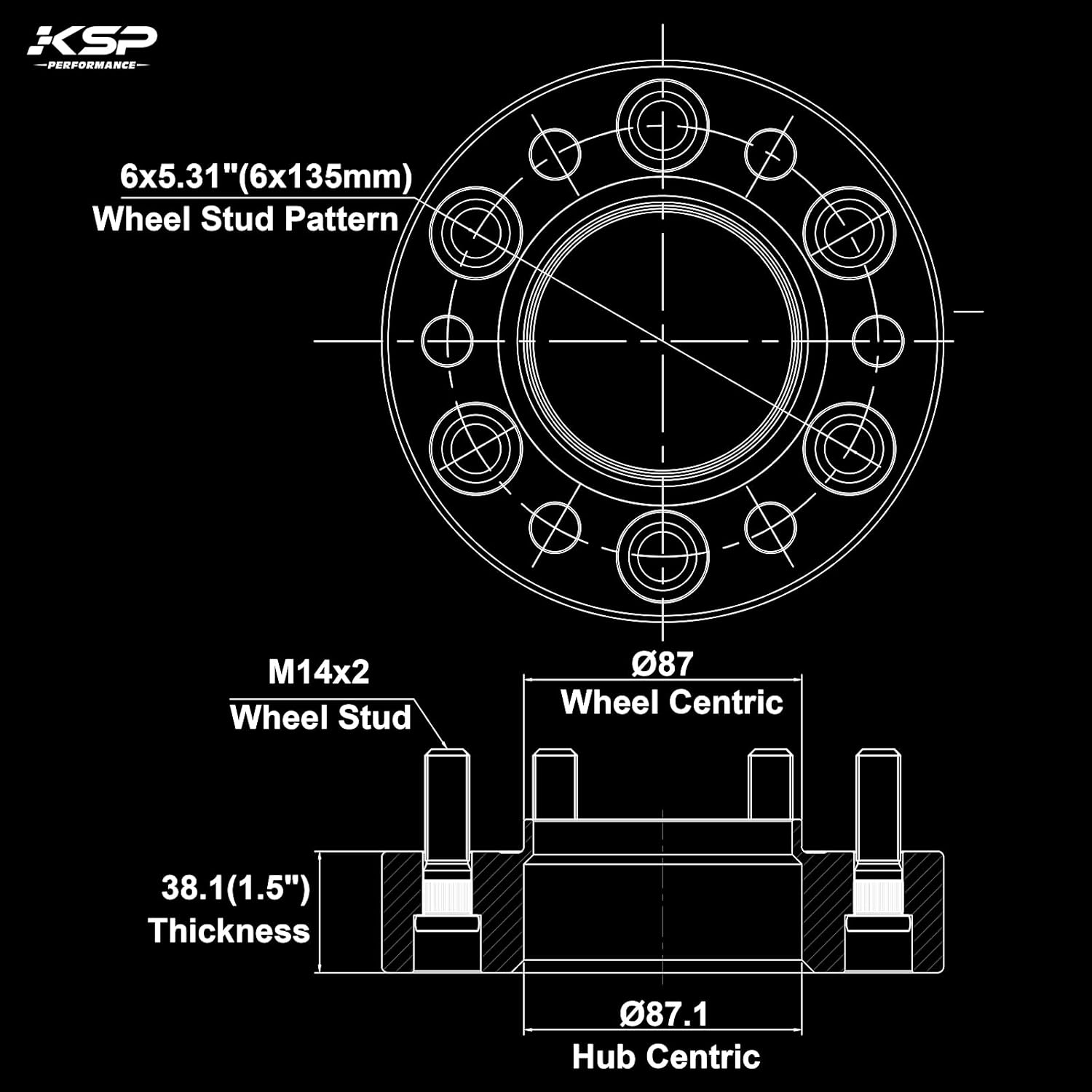 KSP 6x135 Wheel Spacers for f150 2004-2014, 1.5"(38mm) Spacer with Hub Lip Compatible with Ford Expedition 2003-2014, Forged Spacer with M14X2 Thread 87.1mm Center Bore fit Navigator Mark LT 2005-14
