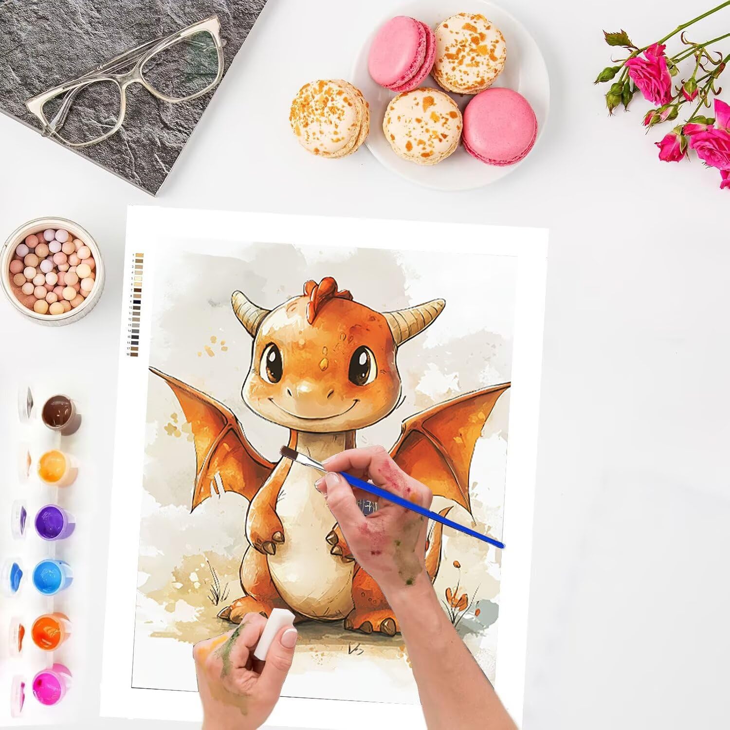 WEISHIWE Pintar por Numeros Adultos, Dinosaurio lindo, 70x90cm q-541 | Pintura por Numeros Kit, Easy Paint by Numbers Adult, con 3 Pinceles y Pigmento Acrílico, Decoración para Hogar, Sin Marco
