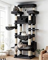 Gitelnour 74" Large Cat Tree for Adult Cats - 3 Platforms, 2 Condos, 2 Baskets, Multi-Level Scratching Tower, Smoky Gray GCT030G